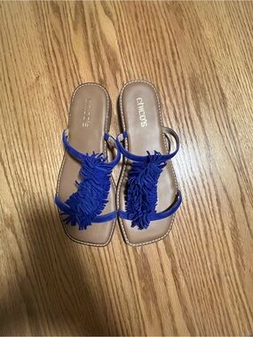 Chicos Blue Suede Fringe Slide Sandals in Women’s Size 7.5